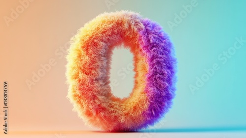 Fluffy Rainbow Fur Letter O, Colorful 3D Font