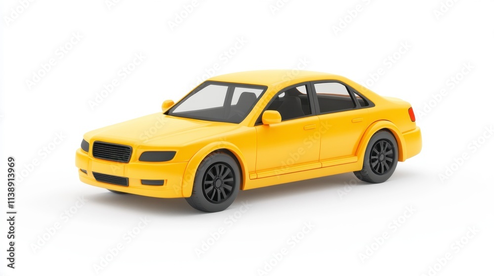 Yellow Toy Car Isolated on White Background - Cheerful Yellow Toy Car Isolated on White Background - Cheerful
