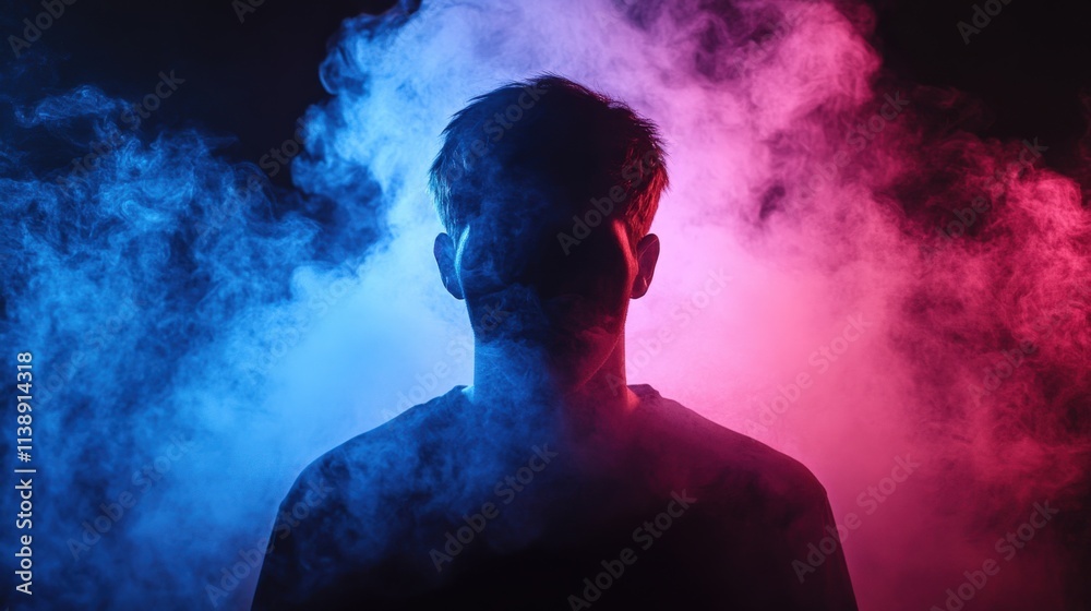 Mysterious Silhouette in Colorful Smoke