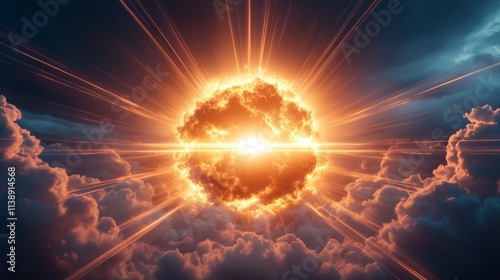 Close-up of radiant divine light beams breaking through cloudy skies, ethereal glow, photo-realistic details, soft gradients, isolated on white background photo