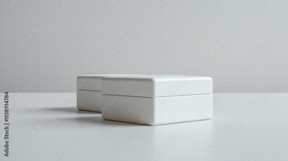 Minimalist white packaging box with soft, rounded edges, isolated on a white background for a clean, modern look . Minimalist white packaging box with soft, rounded edges, isolated on a white background for a clean, modern look .