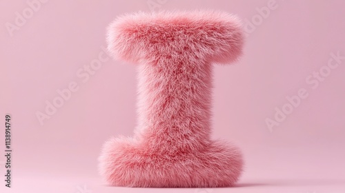 Fluffy Pink Fur Letter I on Pink Background