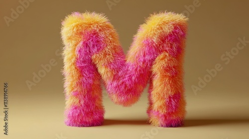 Fluffy Pink and Orange M Letter, 3D Render