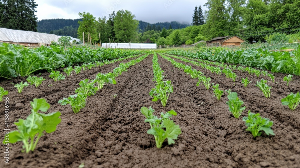 Vibrant Green Rows of Freshly Planted Lettuce Vibrant Green Rows of Freshly Planted Lettuce