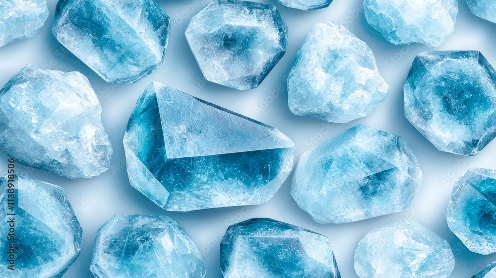 Obraz premium Abstract light blue seamless geometric pattern, hand-drawn diamond geodes with soft lines and textures, ideal for nursery and event design