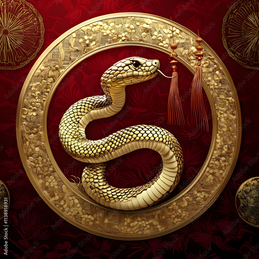 Gold Snake on Red Background Gold Snake on Red Background