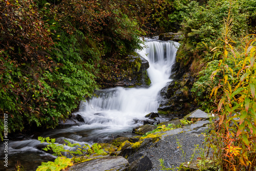 Fototapeta Naklejka Na Ścianę i Meble -  Scenic waterfalls in Valdez,Alaska during late autumn time.