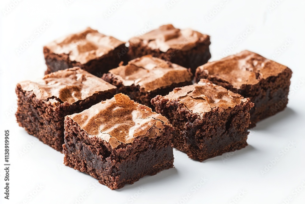 Freshly baked chocolate brownies on white surface Freshly baked chocolate brownies on white surface