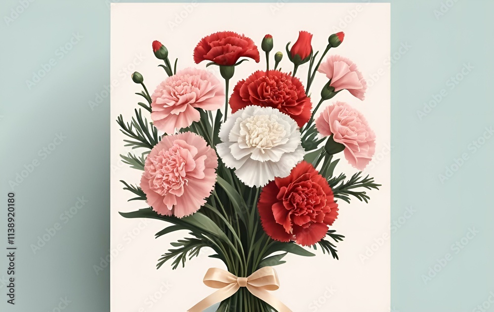 Obraz premium Carnation flower fringes, anniversaries, events, banners, plants, flowers, ribbons, cards, templates