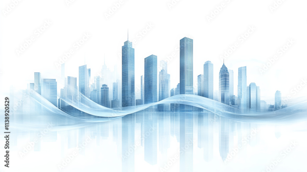 Artistic illustration of the city skyline against a white background Artistic illustration of the city skyline against a white background