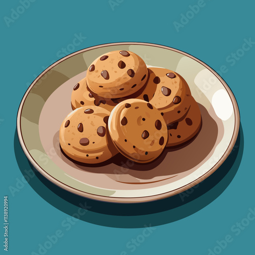 colorful american food theme illustration, chocolate chip cookies