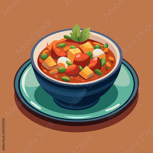 colorful food theme illustration, jambalaya