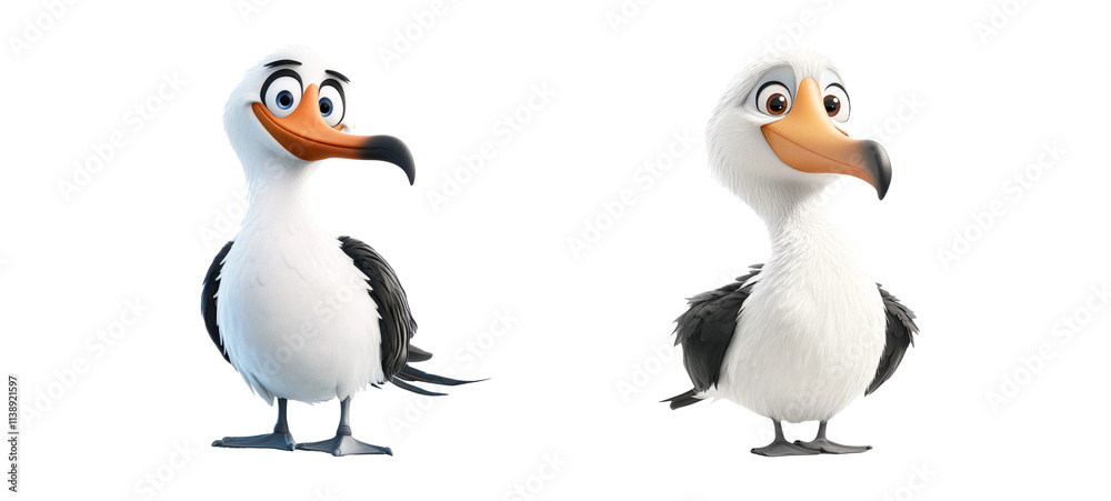 Naklejka premium Cute Cartoon Seagull Characters on Transparent Background