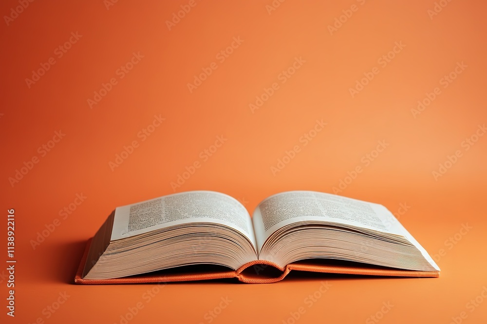 Open book on orange background, knowledge concept, copy space Open book on orange background, knowledge concept, copy space