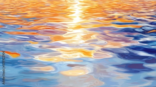 Serene Reflection of Sunset on Water Surface with Vibrant Orange and Blue Hues Creating a Tranquil and Dreamy Atmosphere during Golden Hour