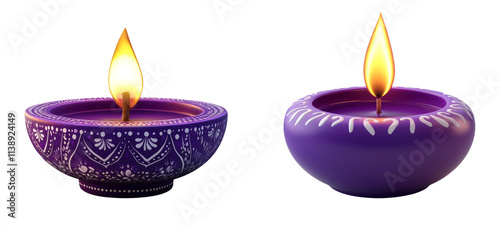 Colorful Oil Lamps with Flames on Transparent Background