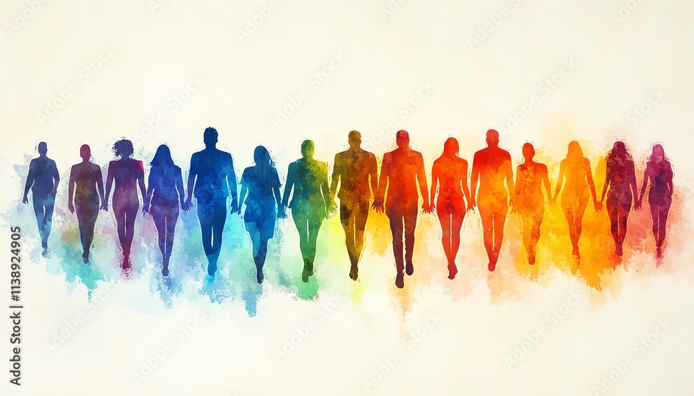 Obraz premium A dynamic group of diverse individuals creating a human silhouette