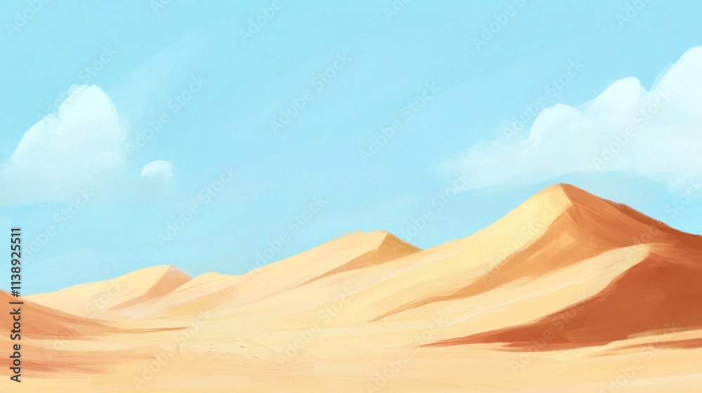 Desert landscape with sand dunes under blue sky with white clouds. Desert landscape with sand dunes under blue sky with white clouds.