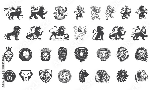 Heraldic icon set. Lion icon bundle