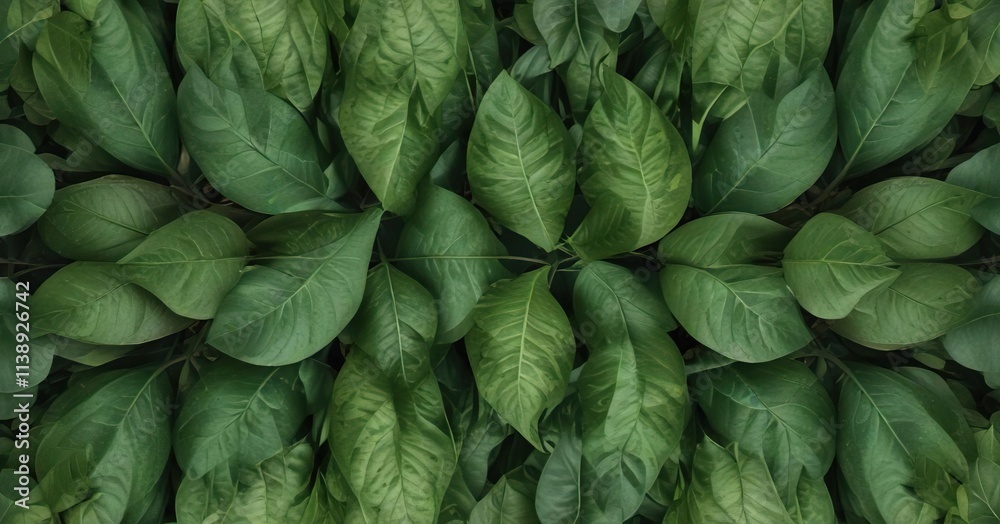 Fototapeta premium Abstract pattern of overlapping macro leaves creating a symmetrical design, greenery, foliage, design
