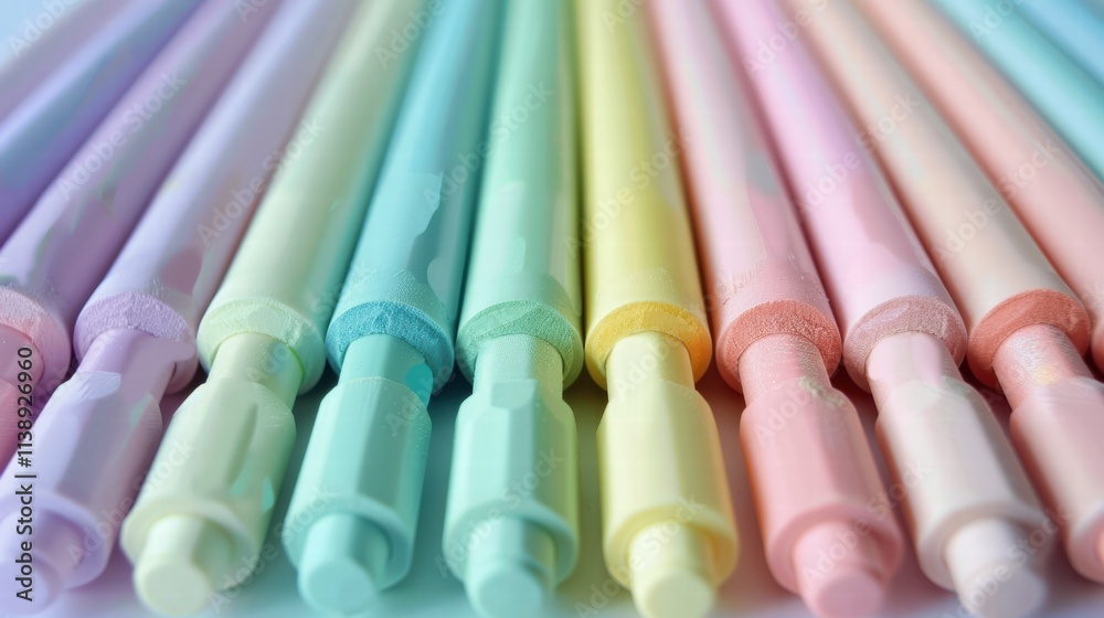 Pack of highlighters in various pastel shades, arranged on a white background to emphasize gentle, subtle color options . Pack of highlighters in various pastel shades, arranged on a white background to emphasize gentle, subtle color options .