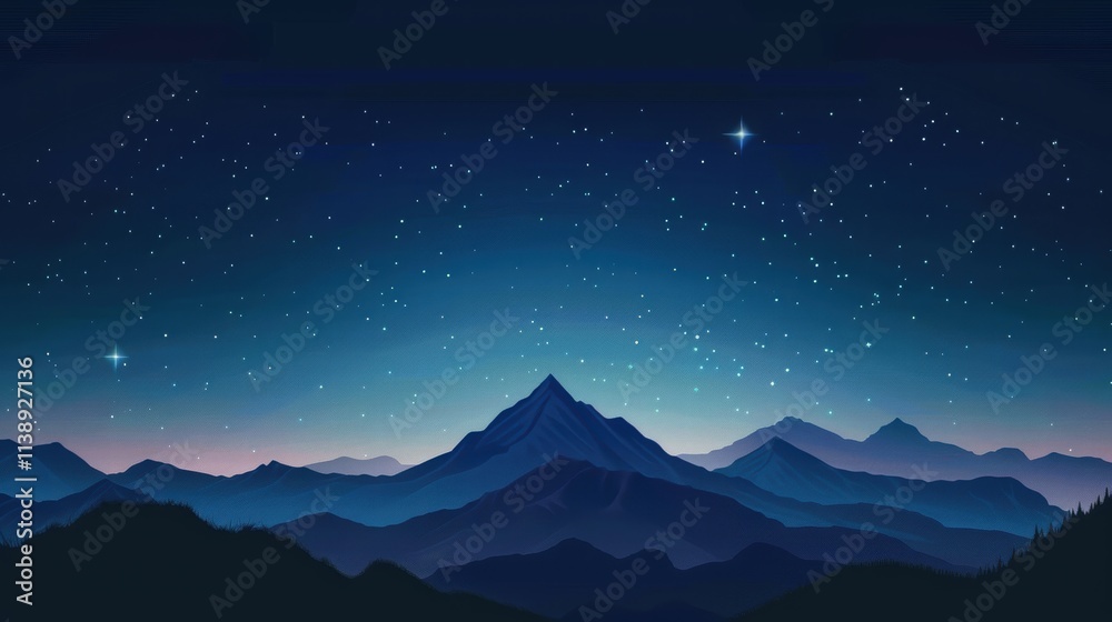 Starry night over majestic mountain range. Starry night over majestic mountain range.
