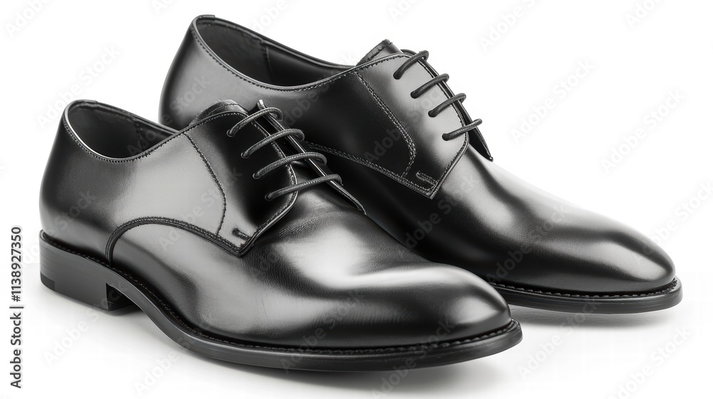 Pair of classic black leather dress shoes, polished and sleek, displayed on a white background to emphasize elegance . Pair of classic black leather dress shoes, polished and sleek, displayed on a white background to emphasize elegance .