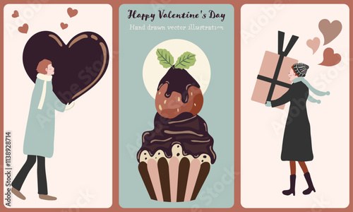 ポップでレトロなバレンタインのポストカード