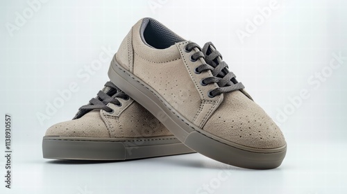 Skate shoes with a flat, grippy sole and reinforced stitching, isolated on a white background to capture their urban, sporty style . photo