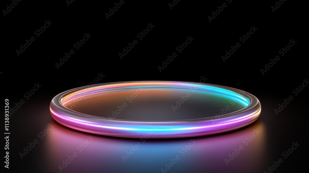 Futuristic glowing neon ring on dark background showcasing colorful light spectrum Futuristic glowing neon ring on dark background showcasing colorful light spectrum