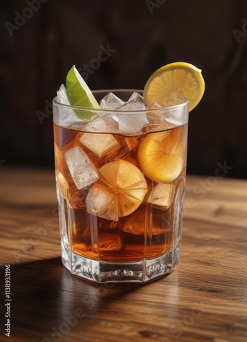 Crystal glass iced tea, wooden surface, antique aesthetic,  ice,  refreshment,  home photo