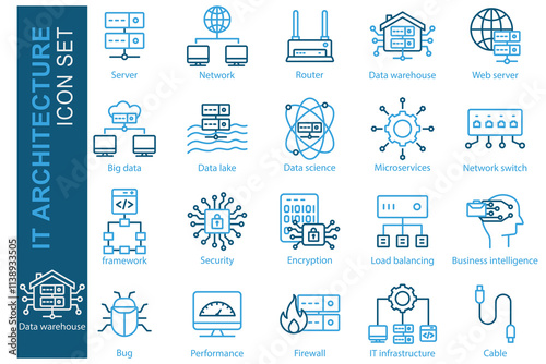 IT architecture icon set. line icon style. icon related to IT. server, IT infrastructure, data warehouse, and more. technology element vector illustration