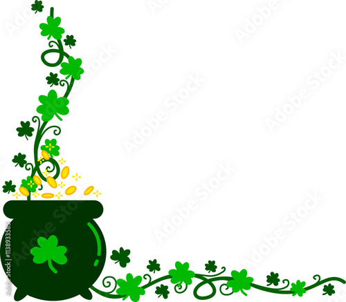 Hand-drawn shamrock st patrick day corner border frame illustration	