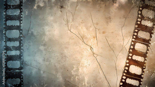 Dusty scratched and scanned old film texture with cracks; dirty grunge style overlay for photo or banner. Flicker. Illustration