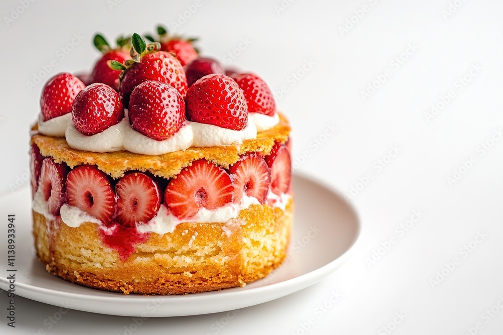 Strawberry shortcake on plate with cream layers Strawberry shortcake on plate with cream layers
