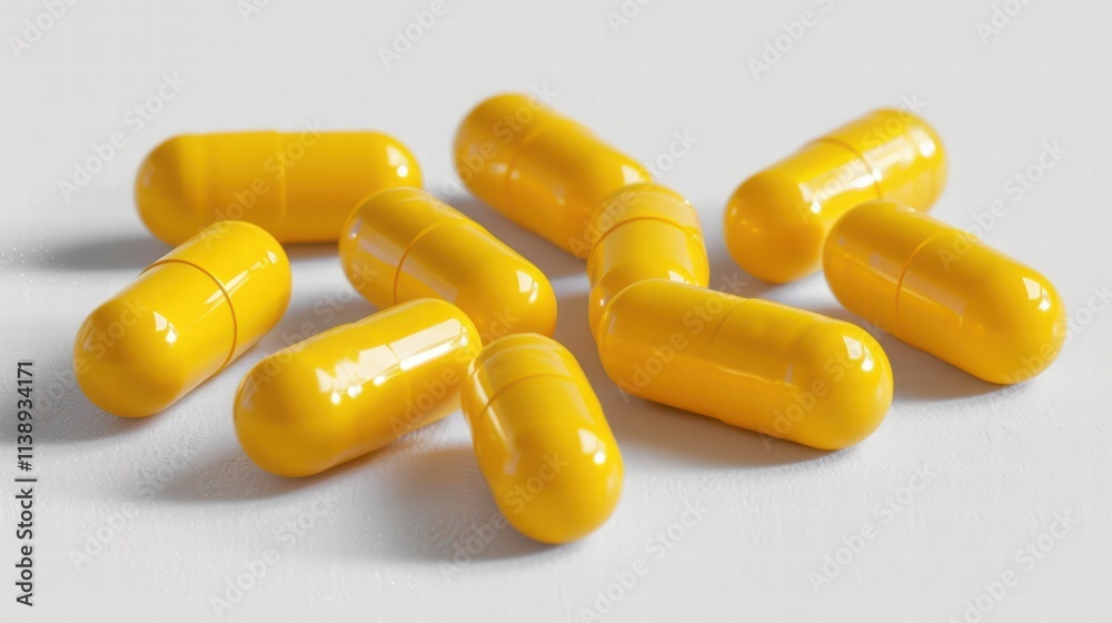 Vitamin B complex capsules with a bright yellow color, scattered on a white background to highlight energy-boosting benefits . Vitamin B complex capsules with a bright yellow color, scattered on a white background to highlight energy-boosting benefits .