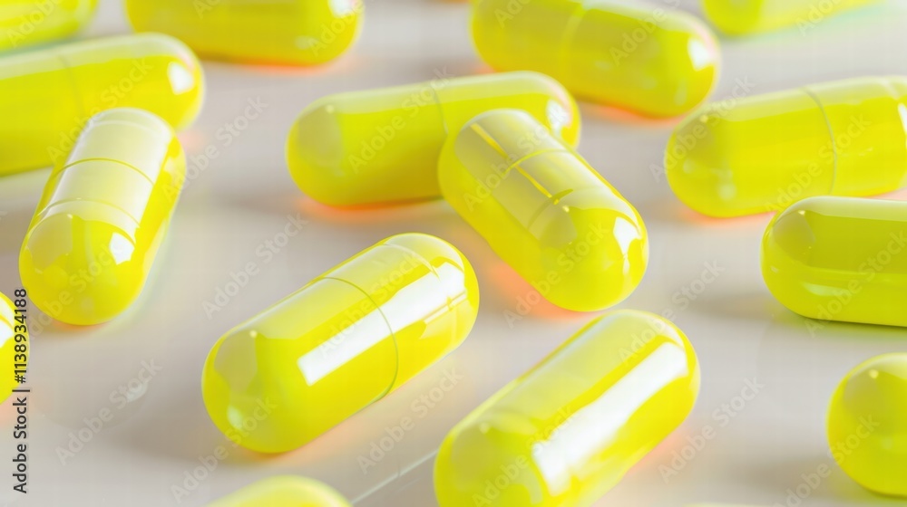Vitamin B complex capsules with a bright yellow color, scattered on a white background to highlight energy-boosting benefits . Vitamin B complex capsules with a bright yellow color, scattered on a white background to highlight energy-boosting benefits .