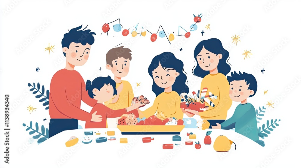 Happy family enjoying a festive meal together. Happy family enjoying a festive meal together.
