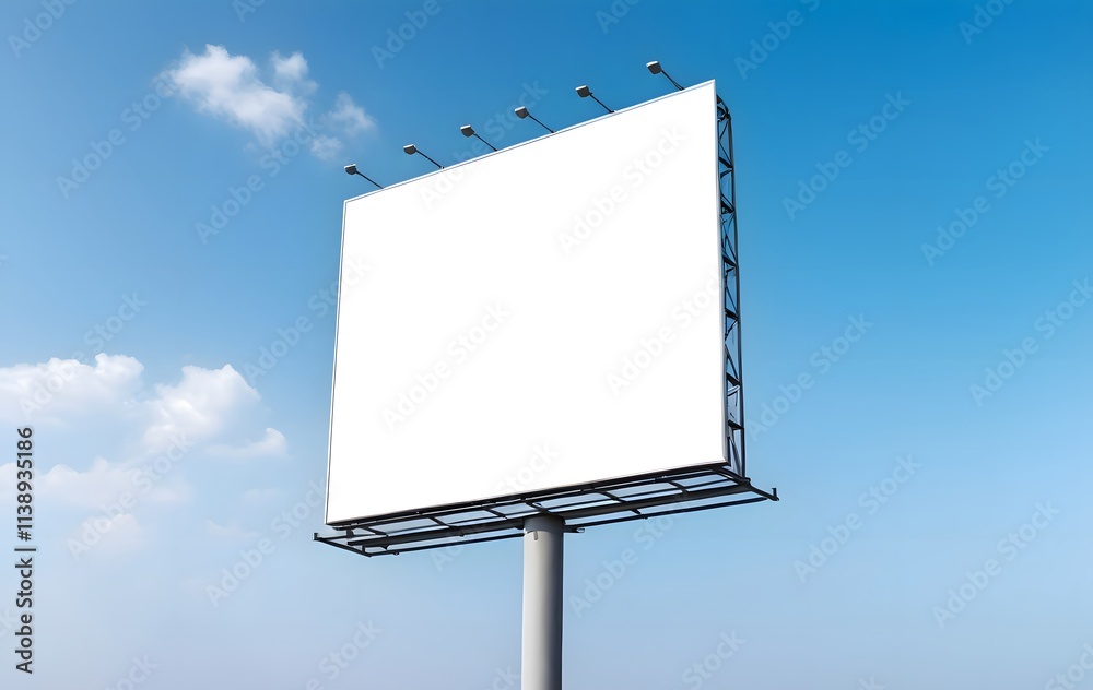 Blank billboard providing advertising space against blue sky and clouds Blank billboard providing advertising space against blue sky and clouds