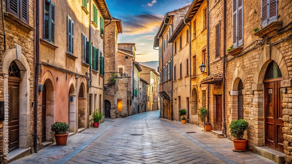 Naklejka premium Foligno Old Town Streets, historic streets, medieval architecture