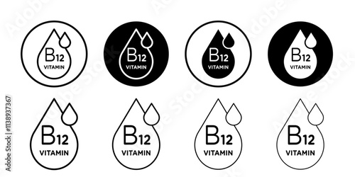 Vitamin B12 drop icon Black and white outline vector