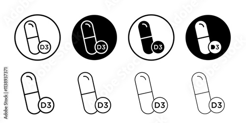 Vitamin D3 icon Black and white outline vector