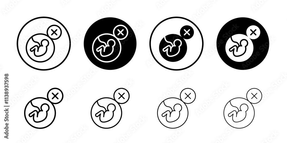 Abortion of fetus icon Black and white outline vector Abortion of fetus icon Black and white outline vector