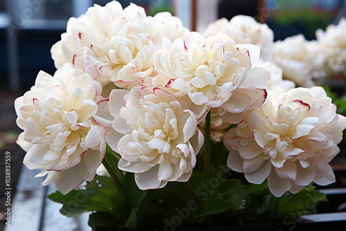 beautiful charm of white clover blossoms, nestled amidst glistening blades of morning dew, captures tranquil ambiance of a vibrant color awakening, with their unassuming elegance and delicate petals photo