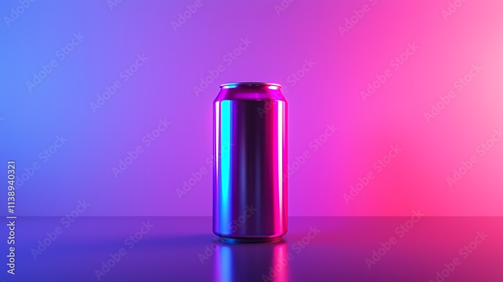 Sleek metallic can under vibrant neon lighting. Sleek metallic can under vibrant neon lighting.
