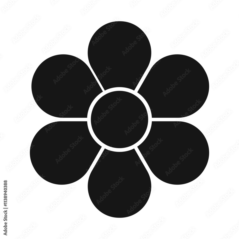 Flower silhouette. Floral diagram with 6 petals. Pie chart divided on six equal segments in leaf shapes isolated on white background. Layout for data presentation. Vector graphic illustration. Flower silhouette. Floral diagram with 6 petals. Pie chart divided on six equal segments in leaf shapes isolated on white background. Layout for data presentation. Vector graphic illustration.