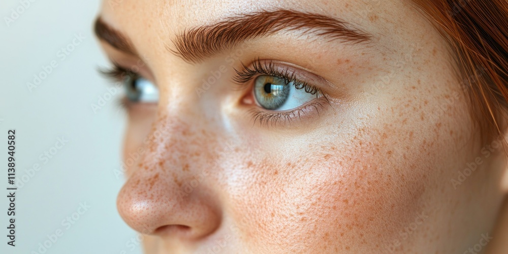 Naklejka premium Close-up of a woman's face with freckles