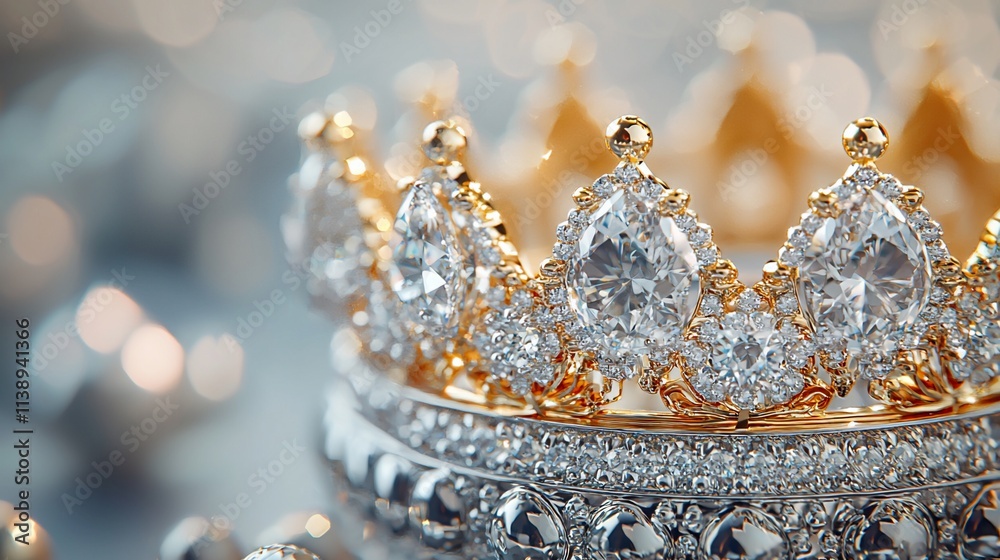 Close-up of a gold and diamond crown. Close-up of a gold and diamond crown.