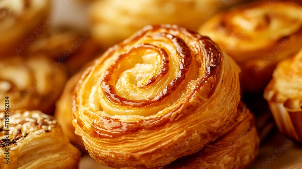 Fototapeta premium Golden Pastry Swirls: A Close-Up Delight