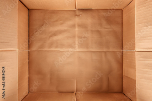 three-dimensional shapes, top view of an open cardboard box with three tall vertical walls photo